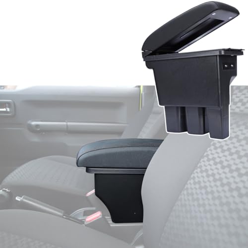 Armrest Box Center Console Arm Rest Seat Storage Box for Suzuki Jimny 2019 (Black-B Black Line)