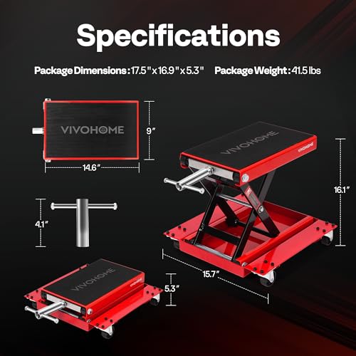 1100 Lbs Motorcycle Lift Jack with Dolly Wheel (Red + Black)