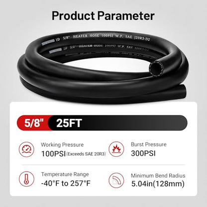 5 8" Heater Hose 25FT Coolant Radiator SAE 20R3 100PSI (5/8 25FT)