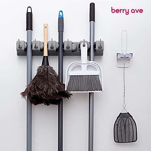 Combo 5 Slot Broom Holder w (1 Pack w/ Small Broom Holder / Grey)