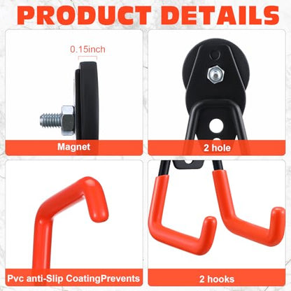14 Pcs Large Magnetic Hooks Heavy Duty Garage Magnet Hooks Strong Storage Utility Magnetic Hangers with Anti Slip Rubber Coating for Indoor and Outdoor Hanging (Orange)