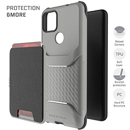 Exec Magnetic Wallet Pixel 5a Case with Card Holder Perfect for Car Mounts Leather Pocket Holds 4 Credit Cards Removable for Wireless Charging Compatible 2021 Google Pixel5a (Pixel 5a / Gray)