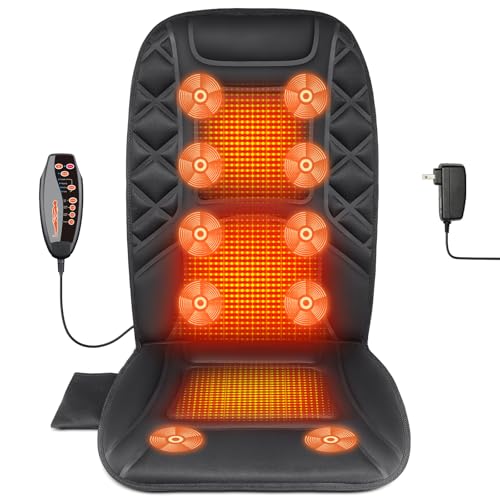 10 Vibrating Massage Nodes Back Massager Chair Pad for Pain Relief (Black-10vibration Motor)