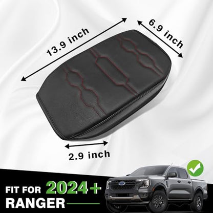 Armrest Cover for Ford Ranger 2024 (8) 24+ |Ranger| Black/Orange Stitching, Regular)