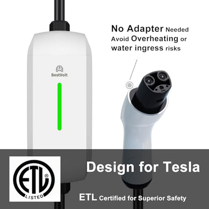 Best Volt Electric Vehicle Portable Charger for Tesla (White / Nema 5-15 120V/16A)