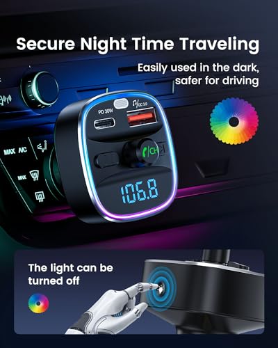 Bluetooth 5.4 FM Transmitter Car Adapter 48W PD Fast Charging (Colorful-48W)