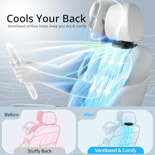 Car Seat Fan with Dual Airflow for Back Cooling & Baby Rear Facing (Black)