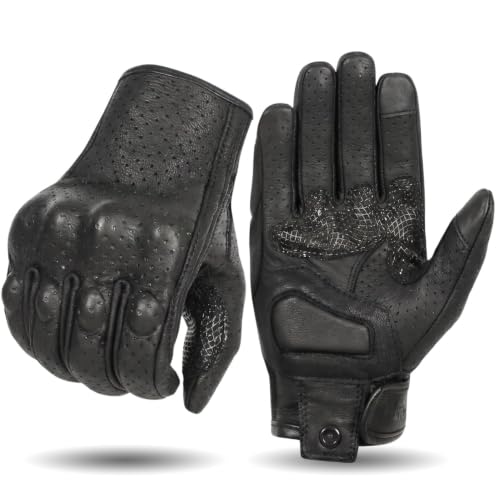 Goatskin Leather Touchscreen Motorcycle Gloves for Men (Updated,perforated / XX-Large)
