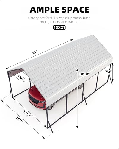 13 ft x21 ft x11 ft Oversized Metal Carport (White / 13x21 FT)