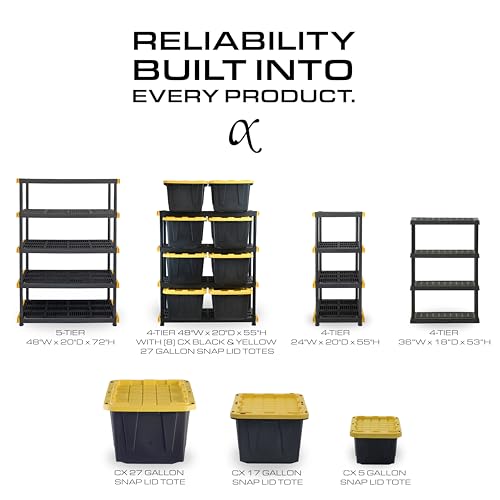 4 Tier Heavy Duty Plastic Storage Shelves for Garage Organization (4-Tier)