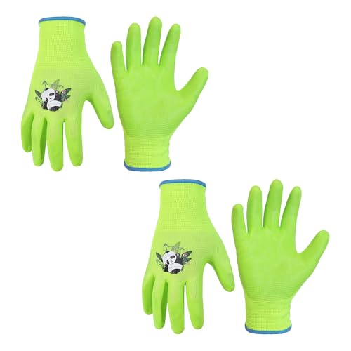 2 Pairs Kids Gardening Gloves (Green (Pack of 2) / Medium (Age 4-5))