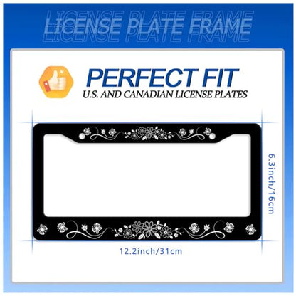 Daisy Butterfly License Plate Frame Stainless Steel Decoration 12.3"x6.3" (Black White Beautiful Butterflies)