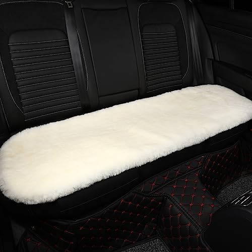 White Genuine Sheepskin Car Rear Seat Cover for Fuzzy Wool Cushion (White)