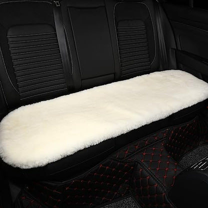 White Genuine Sheepskin Car Rear Seat Cover for Fuzzy Wool Cushion (White)