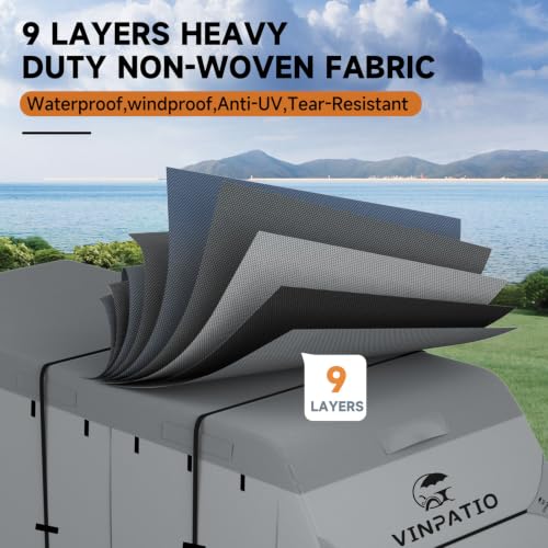 RV Cover 9 Layers Heavy Duty RV & Trailer Cover (Travel Trailer Cover(Grey) / Fits 14-16FT)