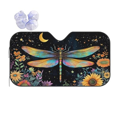Floral Dragonfly Car Sun Shade Windshield Sunshade Foldable Front Window Shield Cover for Truck SUV (Blue9 / Small)