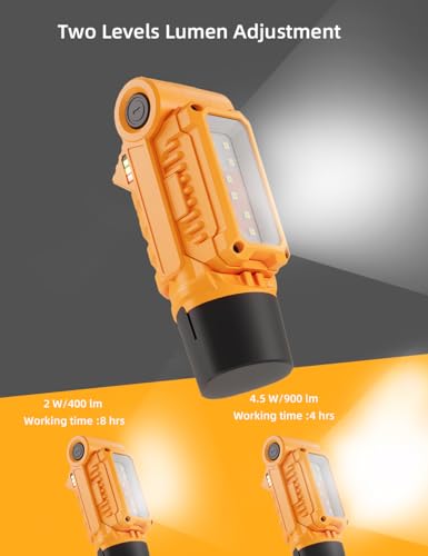 Rechargeable LED Work Light with Magnetic Base & Hanging Hook Mechanic Portable Working Light for Car Repairing (Yellow)