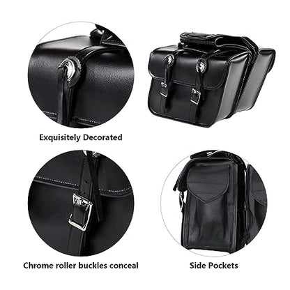 Motorcycle Saddle Bags Leather Motorcycle Luggage Bag with Gun Holsters For Softails Sportsters and Choppers Tool Bags (Style1 - PVC / 14" x 8" x 11")