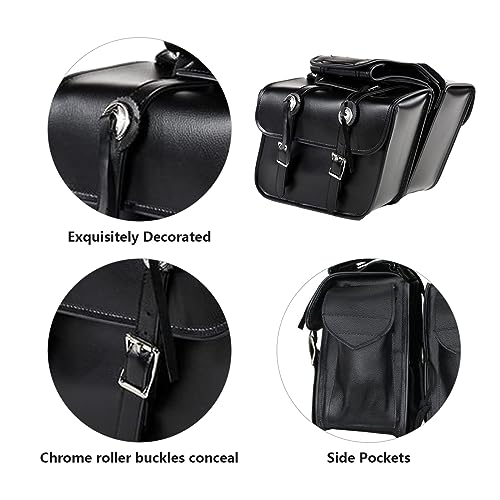Motorcycle Saddle Bags Leather Motorcycle Luggage Bag with Gun Holsters For Softails Sportsters and Choppers Tool Bags (Style1 - PVC / 14" x 8" x 11")