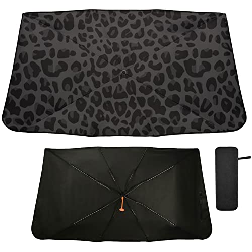 Black Leopard Windshield Sun Shade Umbrella African Animal Skin Print Foldable Car Front Window Sunshade Blocks UV Rays Heat Keep Vehicle Cool (multi 1)