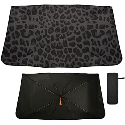 Black Leopard Windshield Sun Shade Umbrella African Animal Skin Print Foldable Car Front Window Sunshade Blocks UV Rays Heat Keep Vehicle Cool (multi 1)