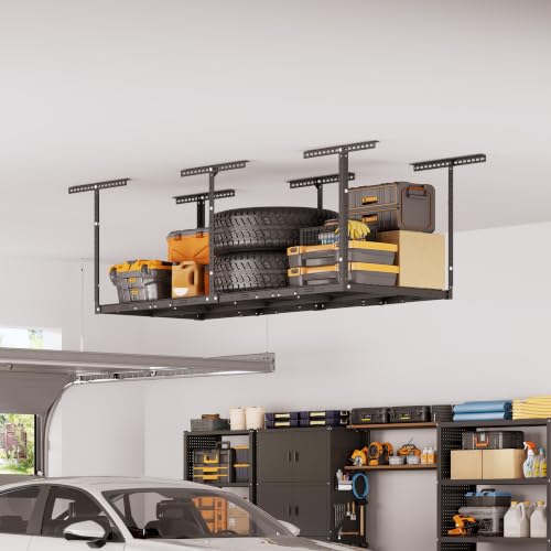 2x8ft Overhead Ceiling Garage Storage Rack (Black / 2x8ft)