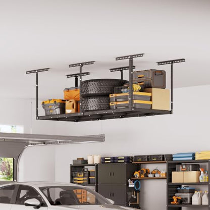 2x8ft Overhead Ceiling Garage Storage Rack (Black / 2x8ft)