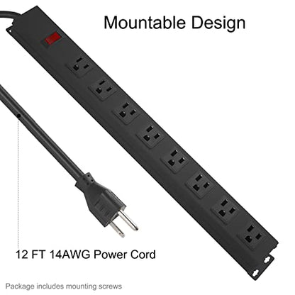 HHOSET Heavy Duty Long 8 Outlets (Black / 12ft)