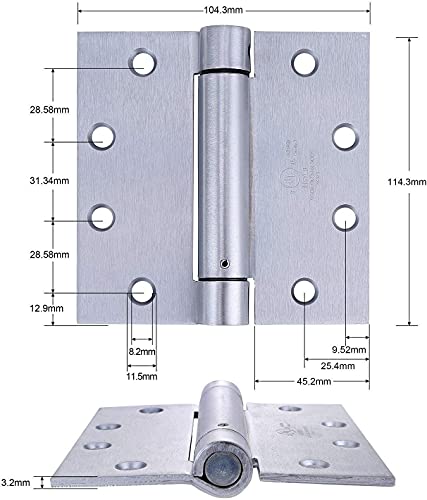 2 Pack 4.5"x4" Self Closing Spring Door Hinge (Satin Chrome / 4.5"x4")