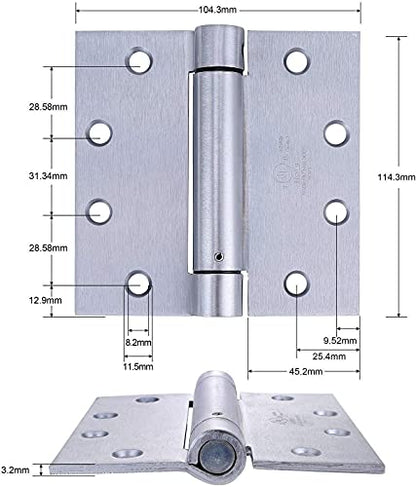 2 Pack 4.5"x4" Self Closing Spring Door Hinge (Satin Chrome / 4.5"x4")