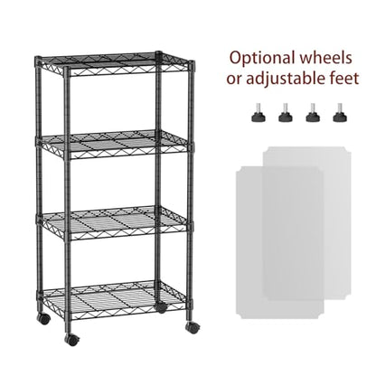 Small Wire 4 Adjustable Shelves Pantry Metal Shelf Floor Organizer (Black / 4-Tier 11.8"D X 17.3"W X 45.2"H)