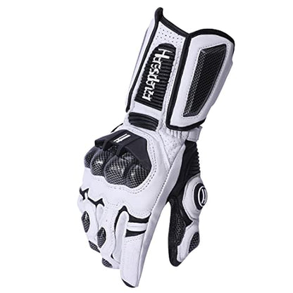 Unisex Leather Motorcycle Touch Gloves KM045 White (XX-Large / White/Black)