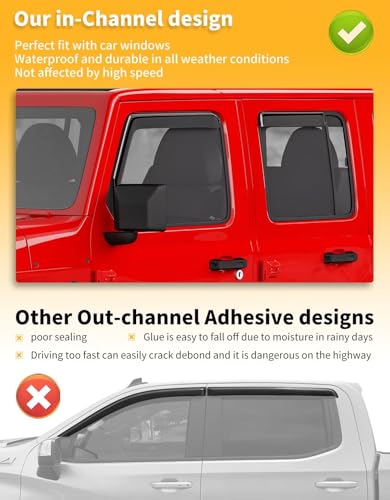 Window Rain Guards for Jeep Wrangler JL 2018 (for 2018-2026 Jeep Wrangler JL/2020-2026 Gladiator)
