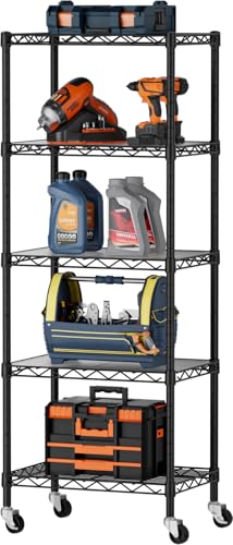 Small Wire 5 Adjustable Shelves Pantry Metal Shelf Floor Organizer (Black / 5-Tier 11.8"D X 17.3"W X 57.2"H)