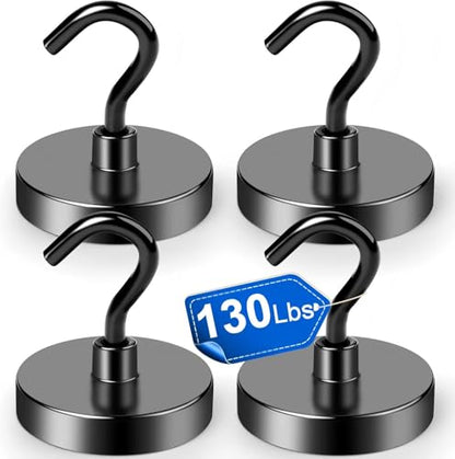 Magnetic Hooks for Cruise Cabins 130LBS Heavy Duty Magnet Hook 4 P (Black / 1.26in)