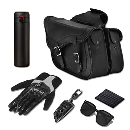 Motorcycle Saddle Bags Genuine Leather Motorcycle Luggage Bag For Softails Sportsters and Choppers (13”x13“x10” / Black)