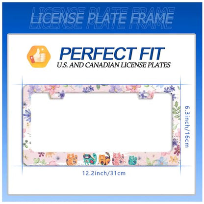 Cat Flowers License Plate Frame Stainless Steel Accessory 12.3x6.3 Inch (Animal Cat and Flower)