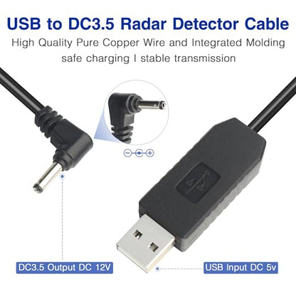 USB to DC3.5 Radar Detector Power Cord for Cobra Models (DC3.5-6.56FT)