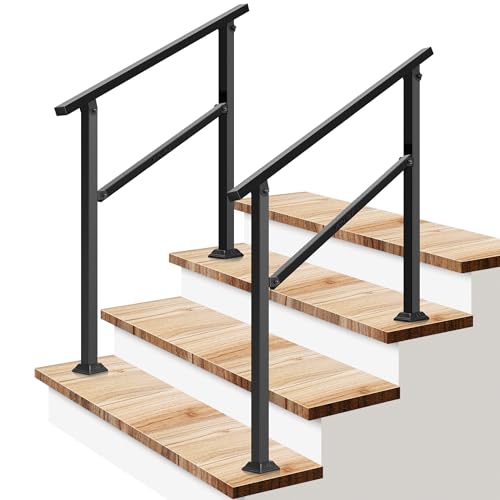 2-Pack 3-Step Stair Handrail 40"x36" Wrought Iron Porch Black (Black / 3 Steps)