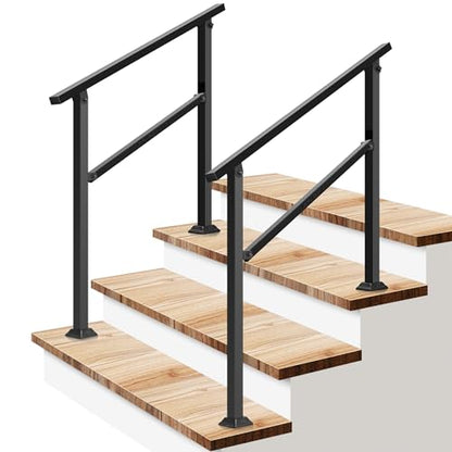 2-Pack 3-Step Stair Handrail 40"x36" Wrought Iron Porch Black (Black / 3 Steps)