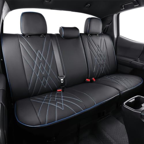 Custom Fit Tacoma Rear Car Seat Covers for Toyota Tacoma 2016 2017 2018 2019 2020 2021 2022 2023 Access Cab (Leather (Black with Blue Trim) / 2016-2023 Access Cab,2DR-Only 2nd Row)