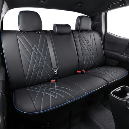 Tacoma Back Seat Covers Custom for Toyota Tacoma (Leather (Black with Blue Trim) / 2024-2026 Tacoma (Hybrid) Only 2nd Row)