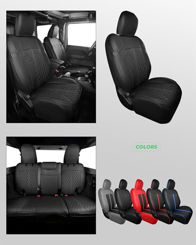 for Jeep Wrangler Leather Custom Car Seat Covers Full Set 4 Door (Black / JL 18-26 4Door Without Rear Cup Holder)