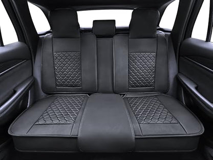 Car Seat Cover Full Set Leather Waterproof Front Rear Black (Black)