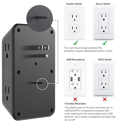 Outlet Extender Surge Protector (Black)