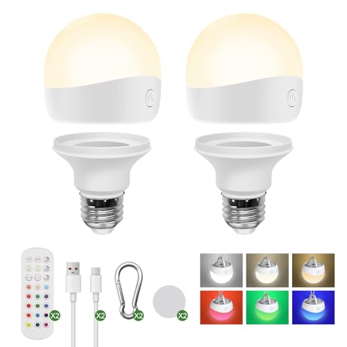E26 2500mAh Rechargeable Light Bulbs with Remote for Lamp Sconces (2500mAH-2PK)