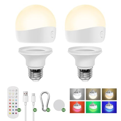 E26 2500mAh Rechargeable Light Bulbs with Remote for Lamp Sconces (2500mAH-2PK)
