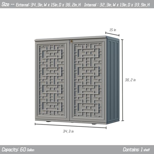 Indoor Outdoor Storage Cabinet Waterproof with Shelf (Gray)