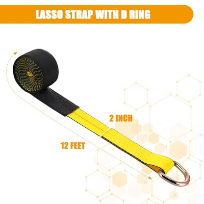 8 Pack 2" x 12ft Lasso Tow Truck Straps with D Ring 11 (2" X 12 ft / Yellow)