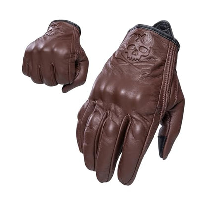Goatskin Leather Motorcycle Motorbike Powersports Racing Gloves Reflective Skull Touchscreen for Men and Women Model (HEE10 / XX-Large)